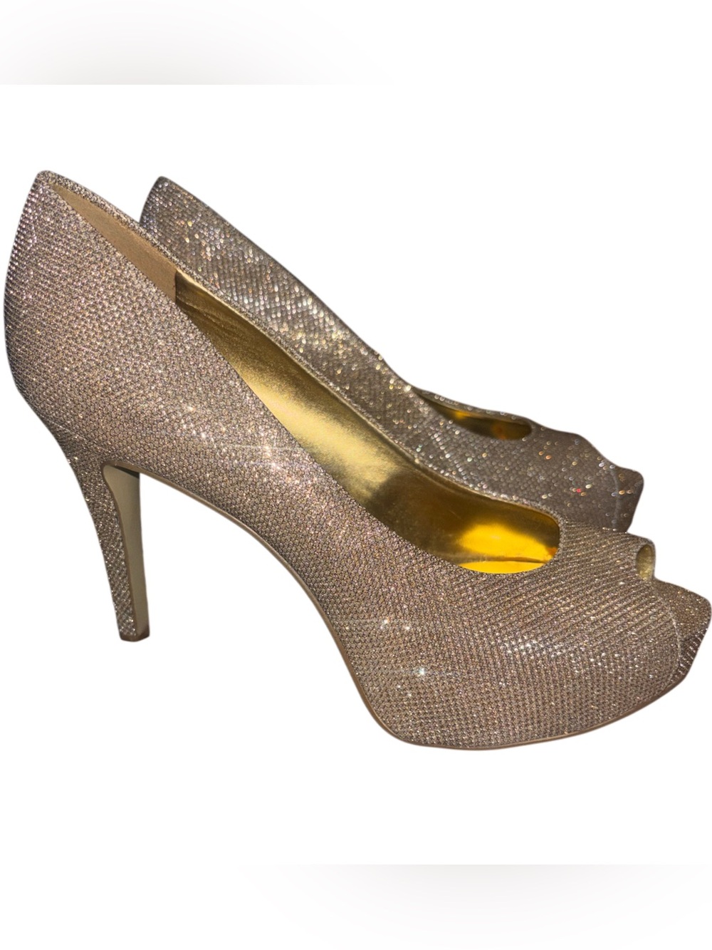 Nine West Gold Glitter Peep-Toe Pumps